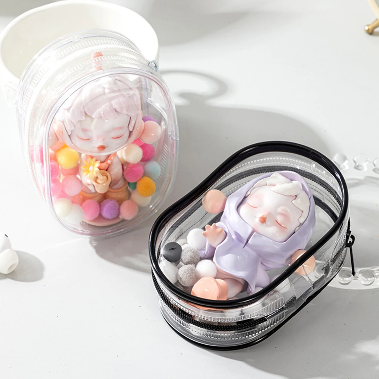Tansparent Protect Case For Labubu Plush Doll  Dustproof PVC Storage Bag for Popmart Bubble Toys Box