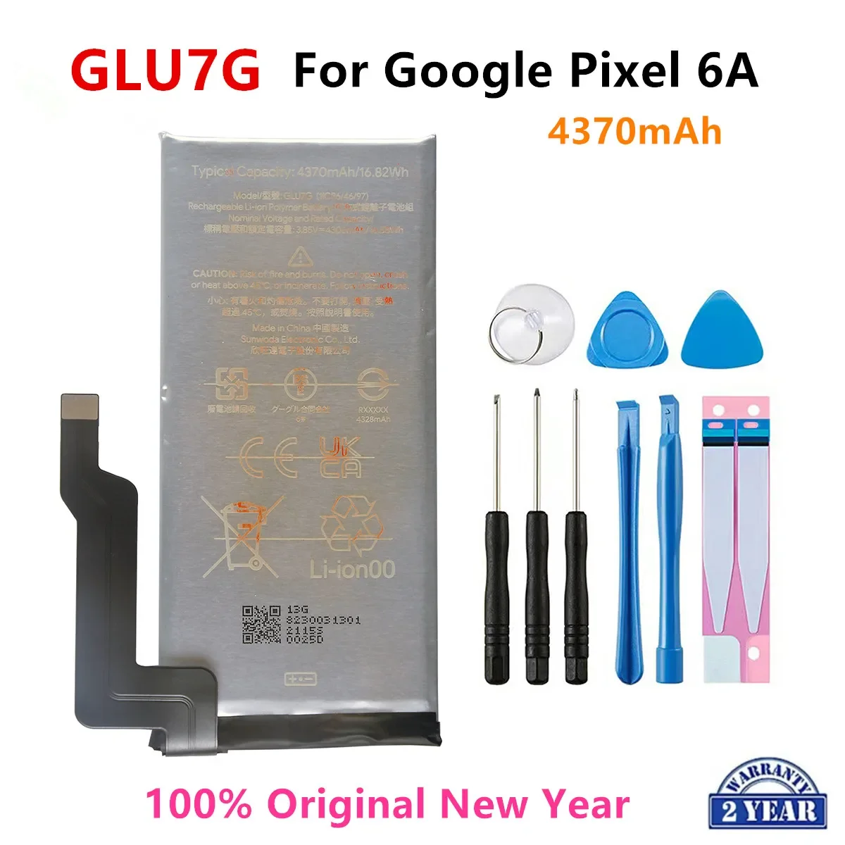 

100% Orginal GLU7G 4370mAh Replacement Battery For Google Pixel 6A Pixel6 A Genuine Latest Production Phone Batteries+Tools Kits