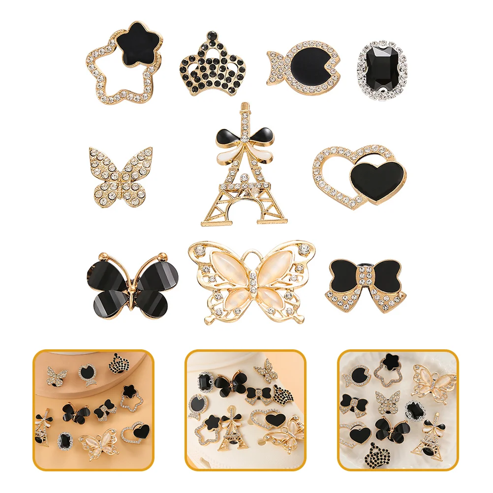 

10 Pcs Heart-shaped Shoe Buckle Set Clips Shoelace Charms Alloy Crystals Jewelry