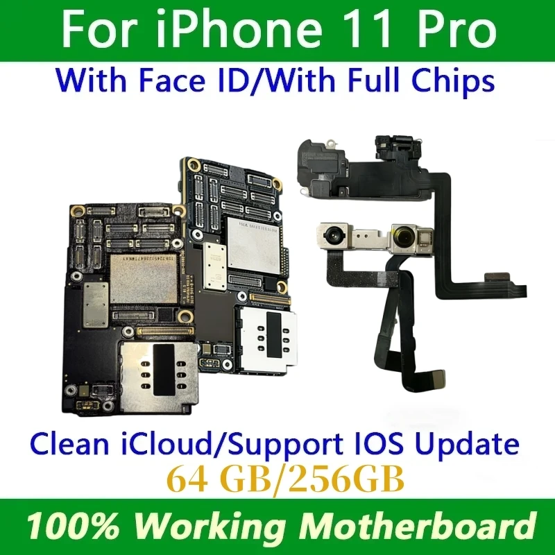 100% 잠금 해제된 메인보드, iCloud가 깨끗하게 삭제된 iPhone 11 Pro Max용, Face ID 작동하는 메인보드, iOS 업데이트 지원, 로직 보드 플레이트