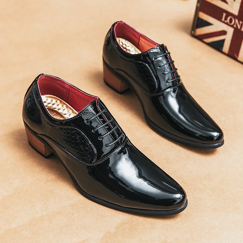 

Classic Black Men Formal Shoes Big Size 46 Pointed Leather Heel Shoe Men Increasing-height Dress Shoes Men zapatos hombre vestir