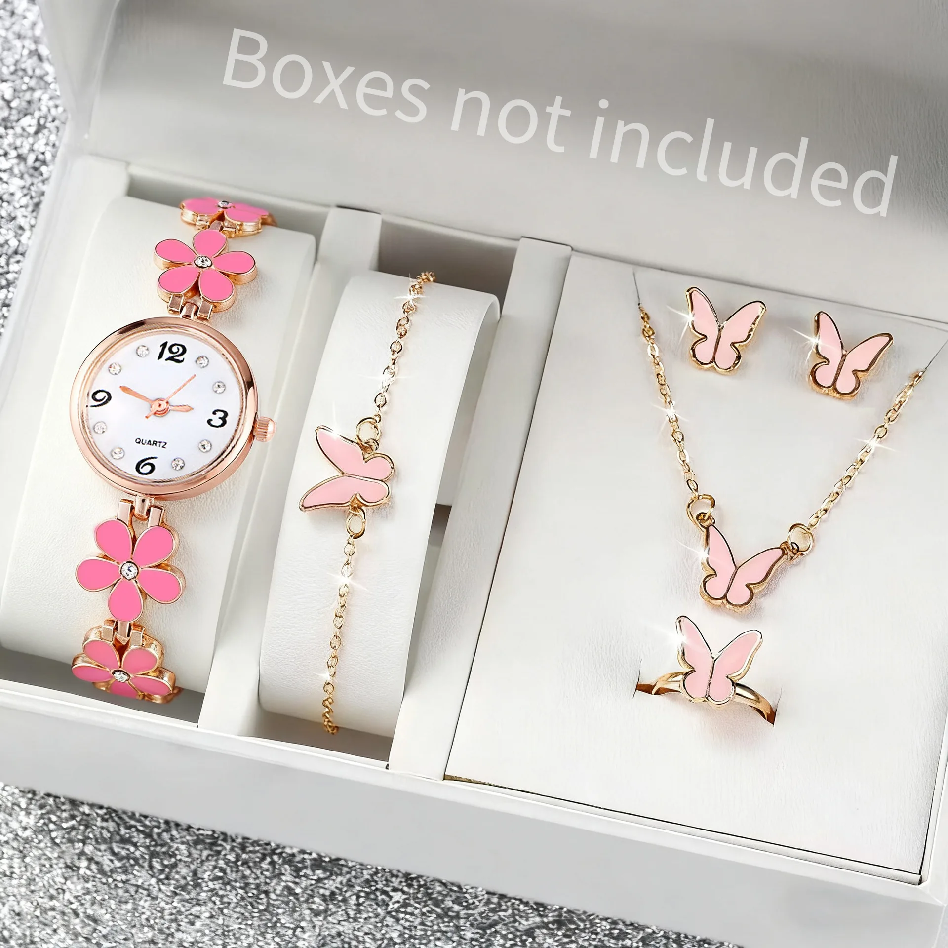 Trendy New Women's Watch Set Romantic Simple Digital Dial Lightweight Bracelet Watch Set (Box Not Included))