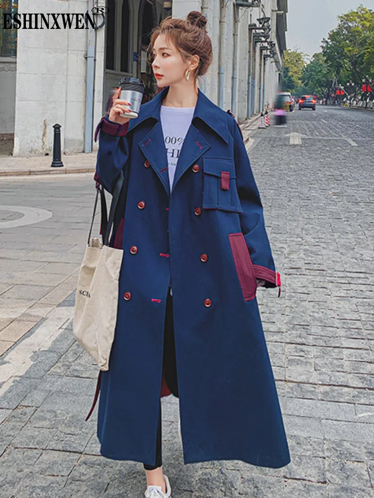 

Eshin 2023 New Light Mature Style Temperament Turn Down Collar Fashion Long Windbreaker Women's Autumn Loose Waist Closing XF580