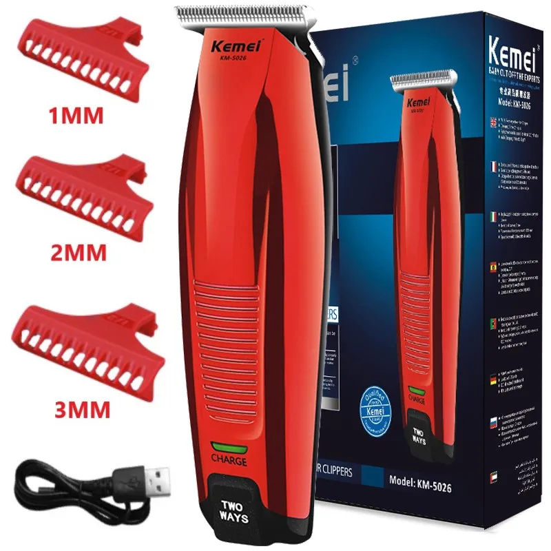 

Kemei 5026 Professional Hair Clipper Cordless 0mm Baldheaded Hair Beard Trimmer Red Color Precision Hair Cutter Haircut Machine