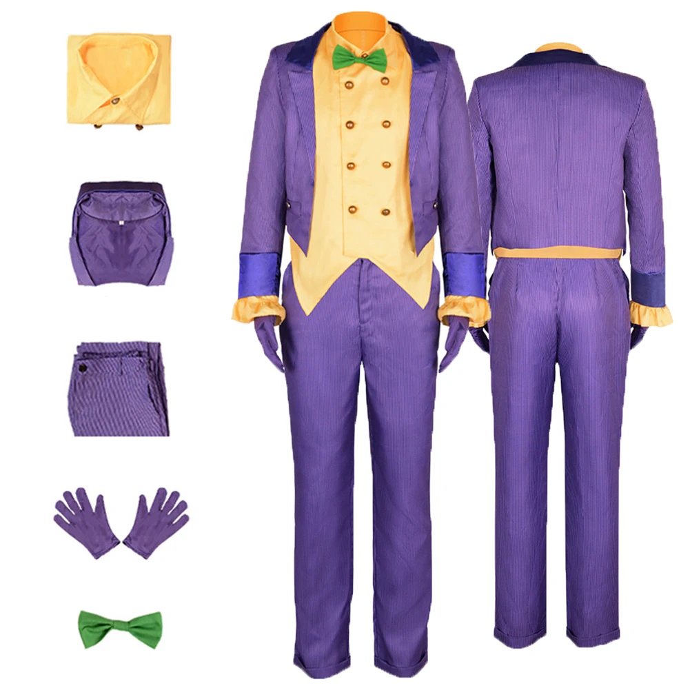 

Костюм для косплея Cos Joker, фантастический жилет, пальто, брюки, перчатки, галстук, аксессуары, наряды для мужчин, для ролевых игр, для Хэллоуина, карнавала, женский костюм