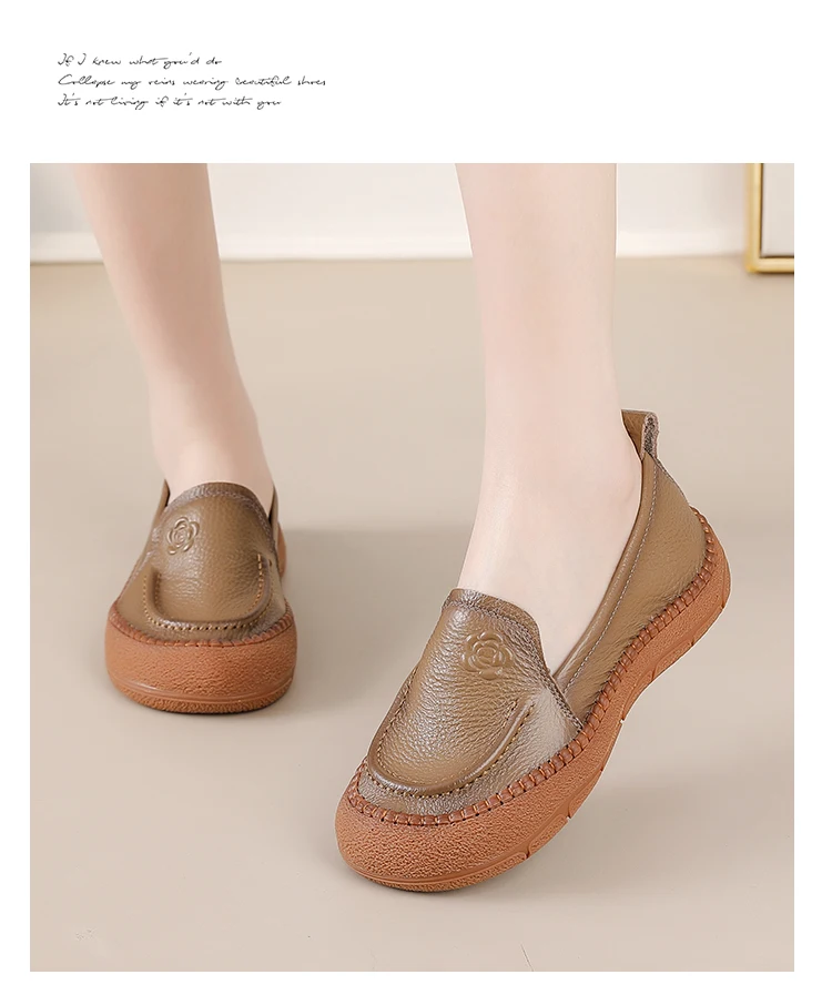 Neue authentische Leder-Slipper-Flats für Damen, alte perforierte, atmungsaktive Mokassins für Damen, exquisite geprägte Rosen-Loafer-Schuhe – Detail 21