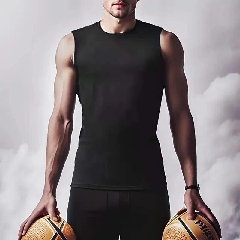 4PC Sport Shoulder Vest Quick Dry Tight Wide-shoulder Sleeveless Top Men's Running Training Basketball Underwear Fitness