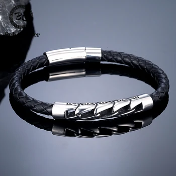 Handmade Black/Red/Blue 6mm Leather Anchor Bracelet Men Women Stainless Steel Braided Leather Rope Wristband Vintage Couple Gift