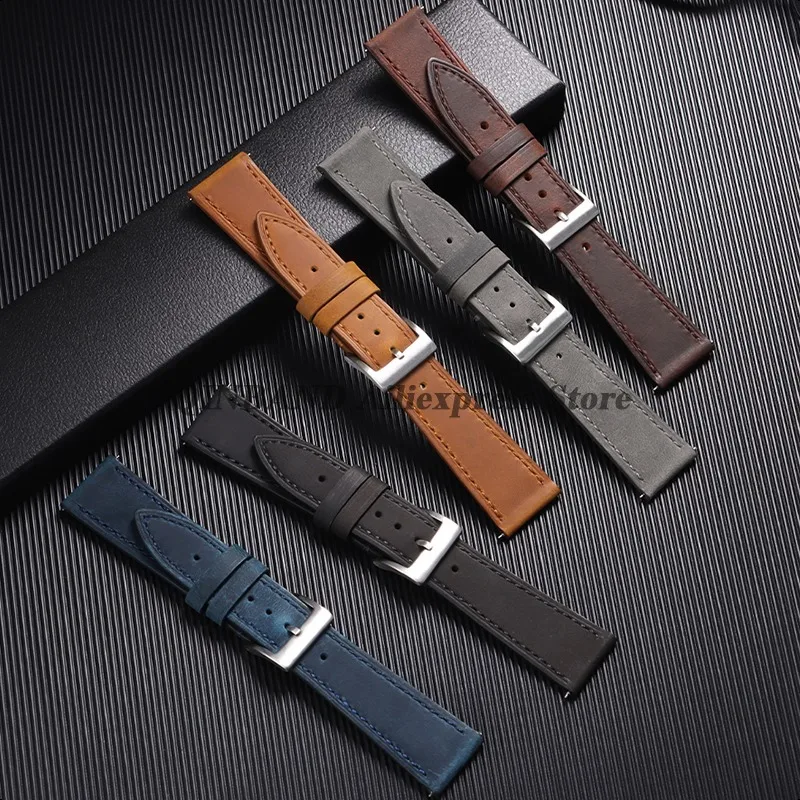 Vintage Retro Calfskin Leather Watch Band with Quick Release Strap - Universal Fit