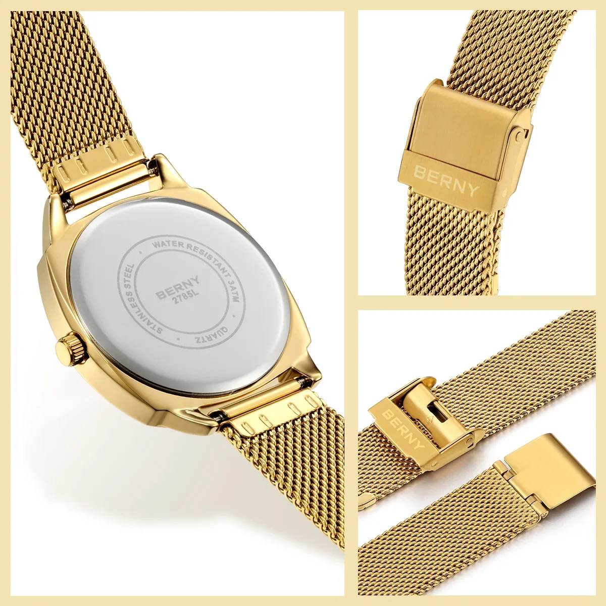 BERNY Railway Watch for Women Quartz Ladies Watch Simple Versatile Simple Dial Wristwatch Waterproof Leisure Watch for Women 6