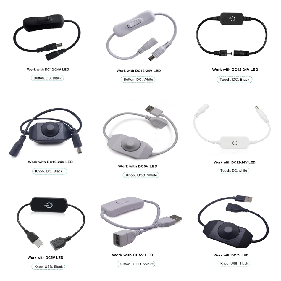 Touch Knob Button Switch Dimmer Brightness Adjust for 3528 5050 5630 COB LED Strip Light DC 12V 24V USB 5V Stepless Dimming