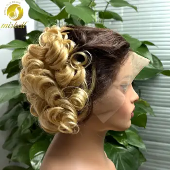 13x4 Lace Front T2-613 Blonde Loose Fumi Bob Wig Short Bouncy Curly Human Hair Wigs 250% Density Loose Wave Wigs for Black Women 1