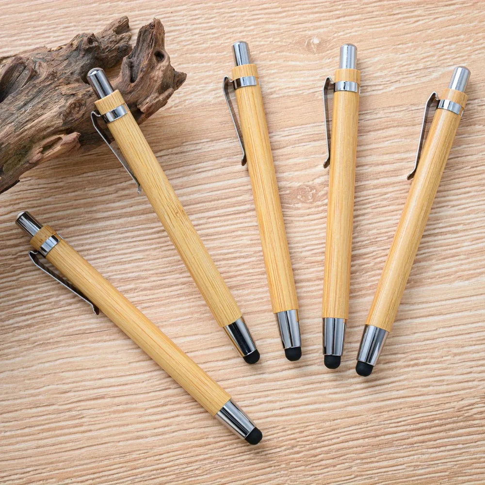 5–100 Stück Bambus-Kugelschreiber mit Stylus – Klickstifte aus Naturholz für Büro, Werbegeschenk und Touchscreen-Schreiben – Detail 1