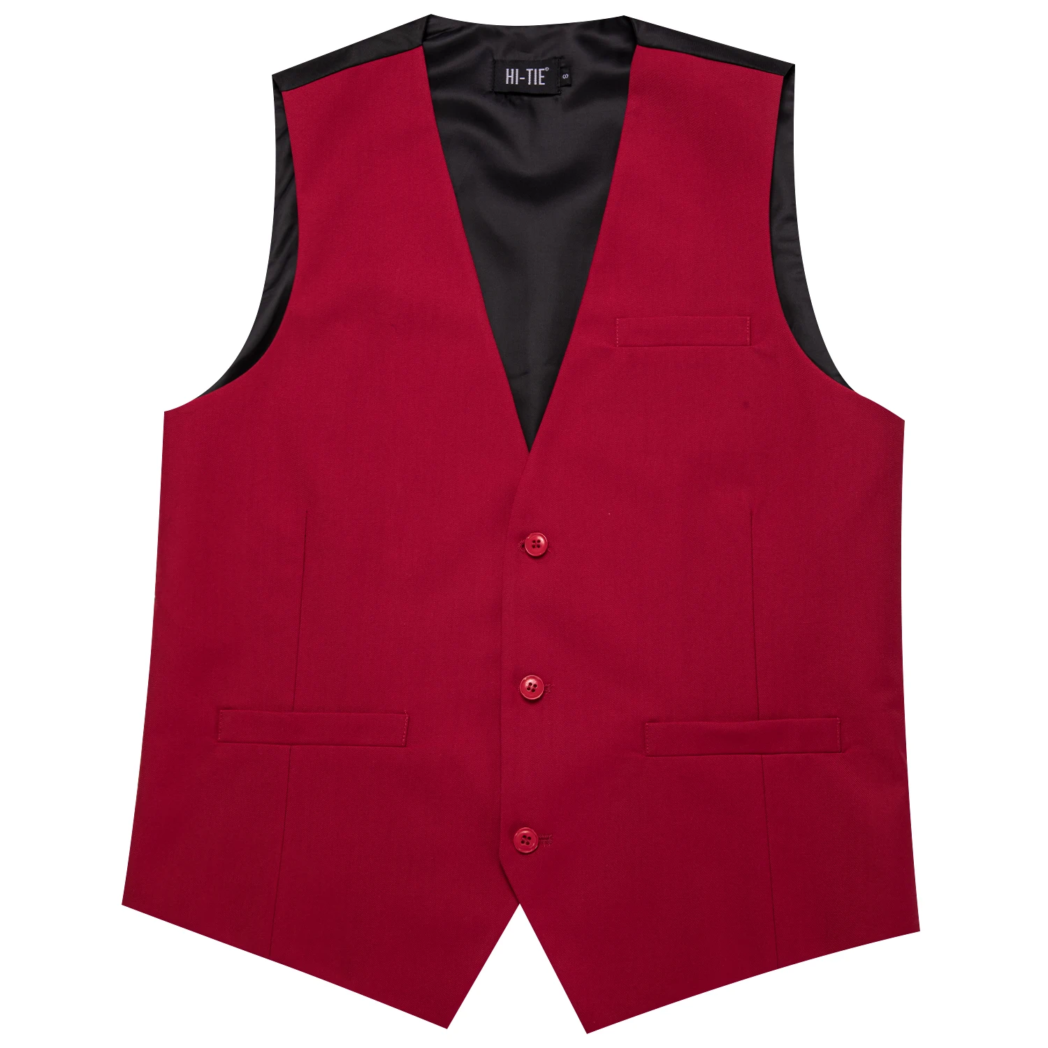 Hi-Tie Red Silk Men's Vest Classic Neck Tie Hanky Cufflinks Brooch Solid Slim Waistcoat Set for Male Suit Wedding Party Designer