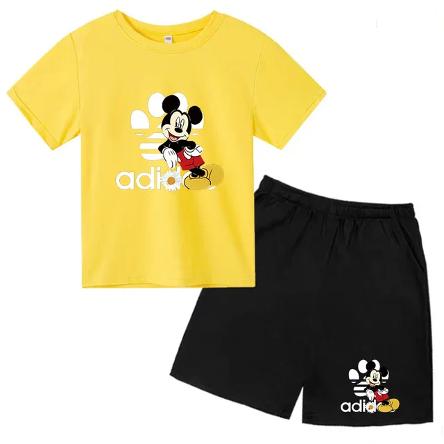 thumbnail image 1 of Conjunto de 2 piezas de camiseta y pantalones cortos de marca Disney de manga corta de verano para niños y niñas, conjuntos de moda para bebés de 2 a 12 años, 1 of 5