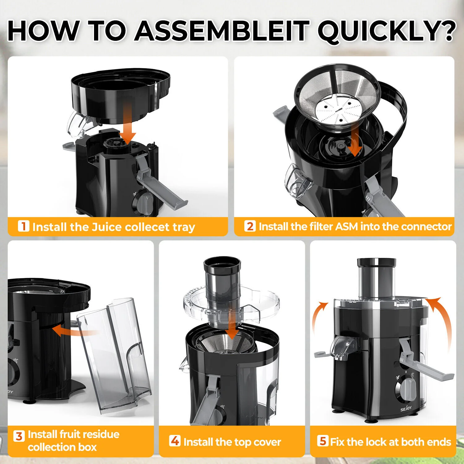 SEJOY Centrifugal Juicer Machine Automatic Pulp Ejection Electric Citrus Juicer Extractor Machine Fruit Veg Blender 5