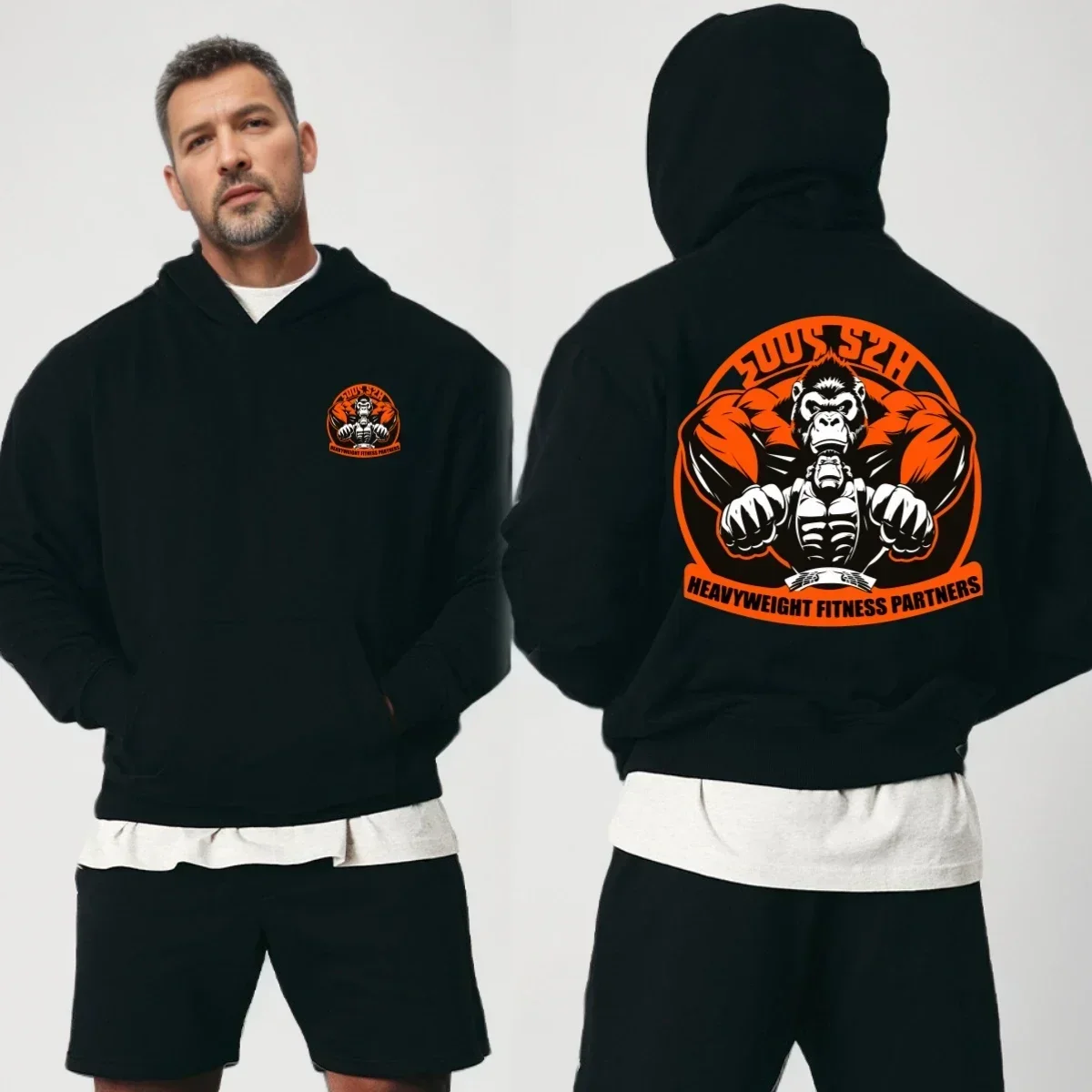 

Print Hoodie Men Oversized Casual Hood Sweatshirt Muscle Workout Gym Hoodie