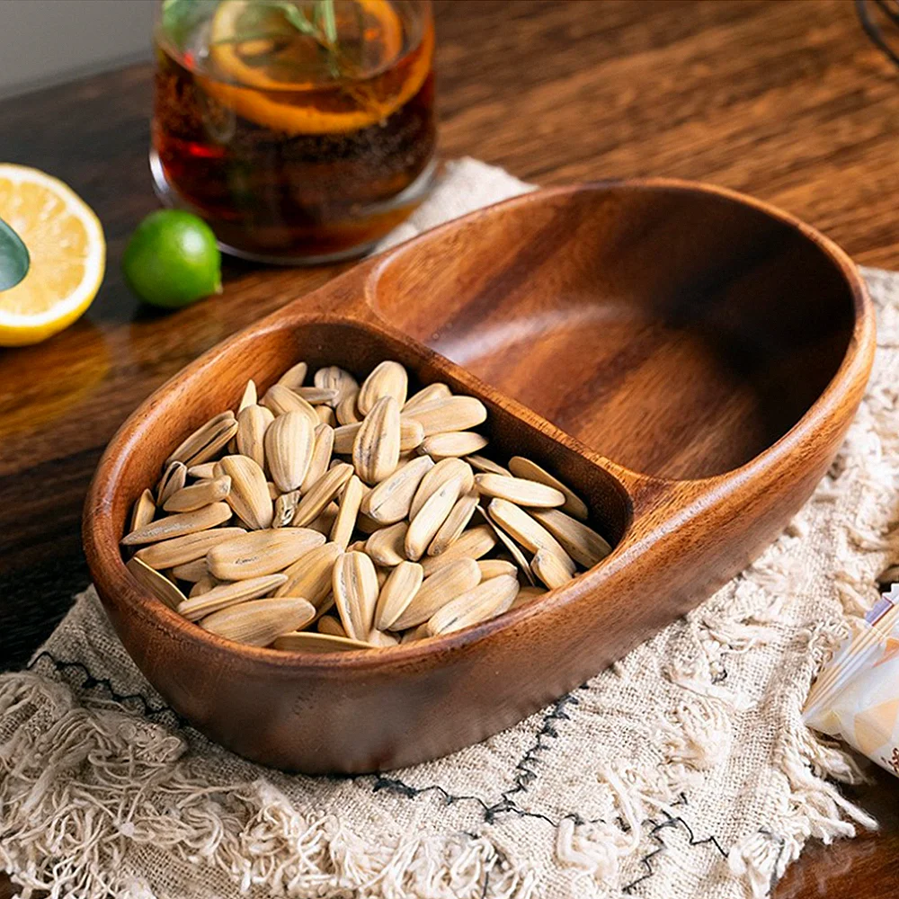 Solid Wood Serving Tray, 5 Compartment Wooden Bread Fruit Dessert Plate Tea Saucer Dish Pan