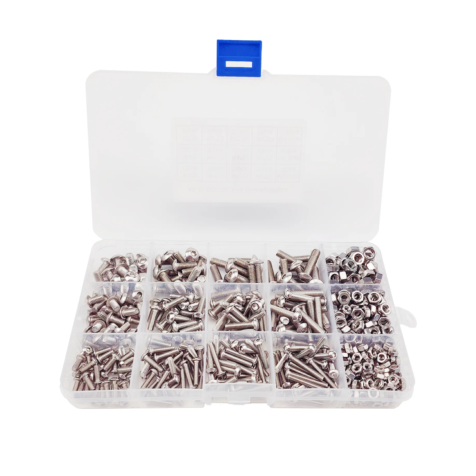 500Pcs 304 Stainless Steel M3M4M5 Pan Head Screw Bolt Nut Round Head Hexagon Socket Screw Box Set