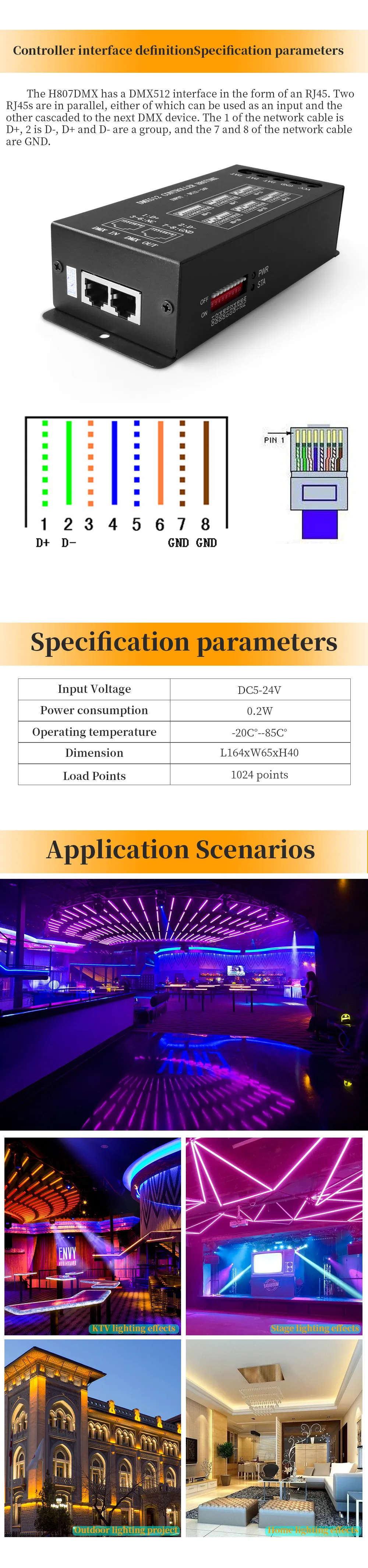 Controller DMX512 H807 Per LED RGB - Per Strisce WS2811/2812B, 1024 Pixel Per Porta - Foto 3