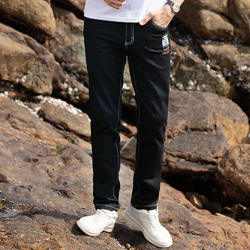 New Men's Jeans Thin Bruce&Shark Summer Classic Black cowboy jeans for men luxury brands Straight Leg Loose Style Stretching