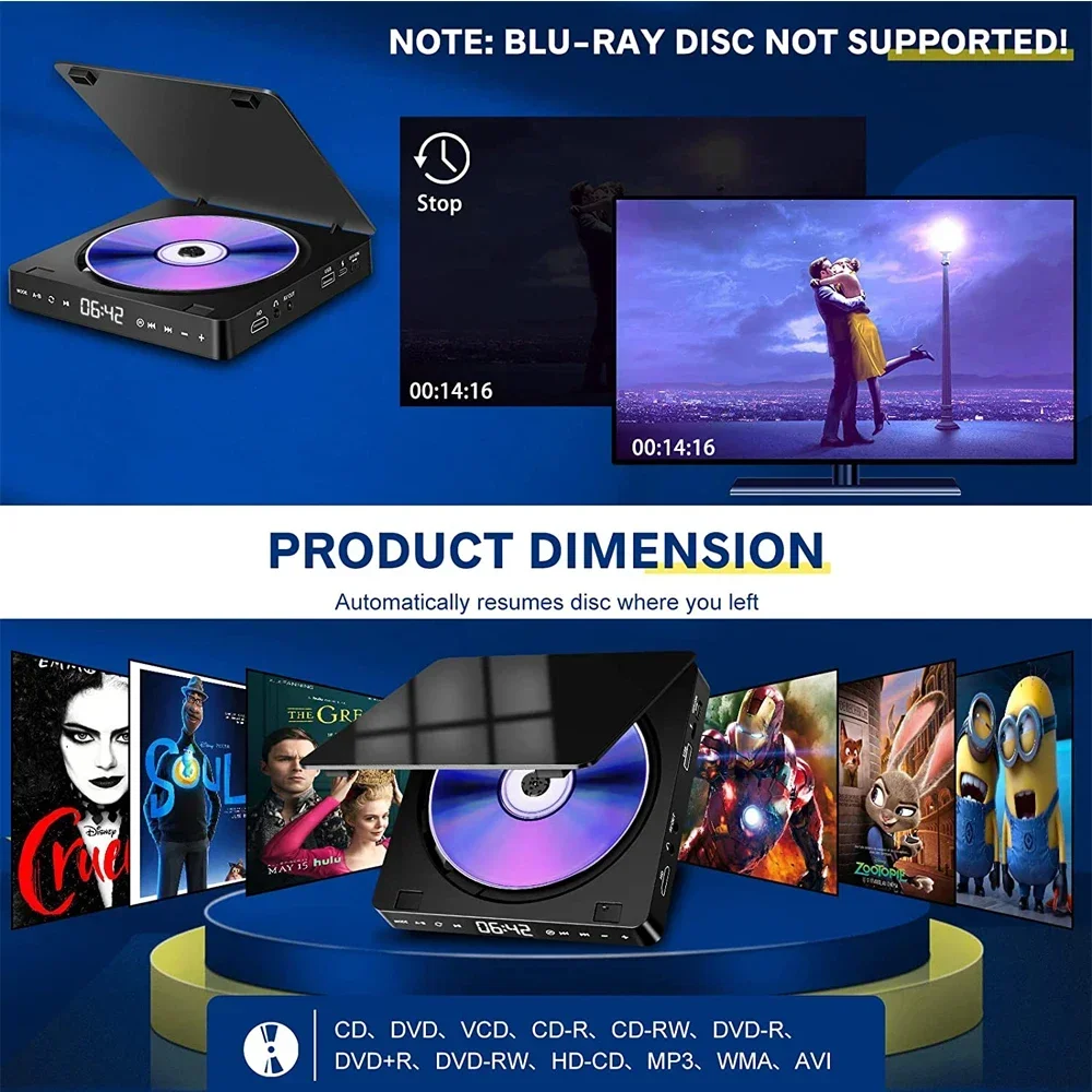Home DVD player HDMI high-definition player CD VCD HD 1080P Resolution Portable Player Supports Projectors Smart TV dvd player