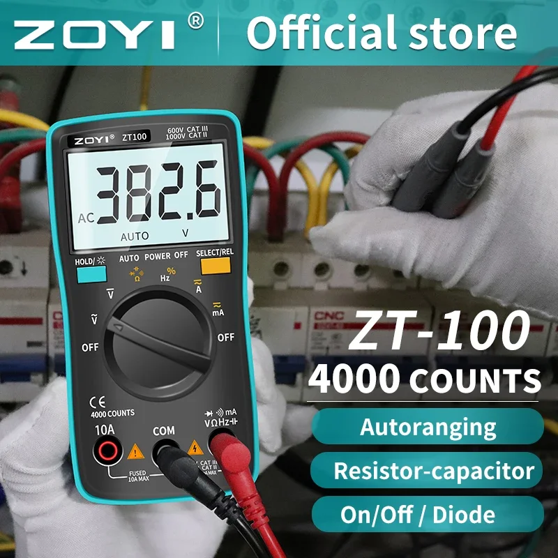 ZOYI Multimeter Digital Multi Tester Back Light AC/DC Voltmeter Diode ZT100 dmm transistor tester