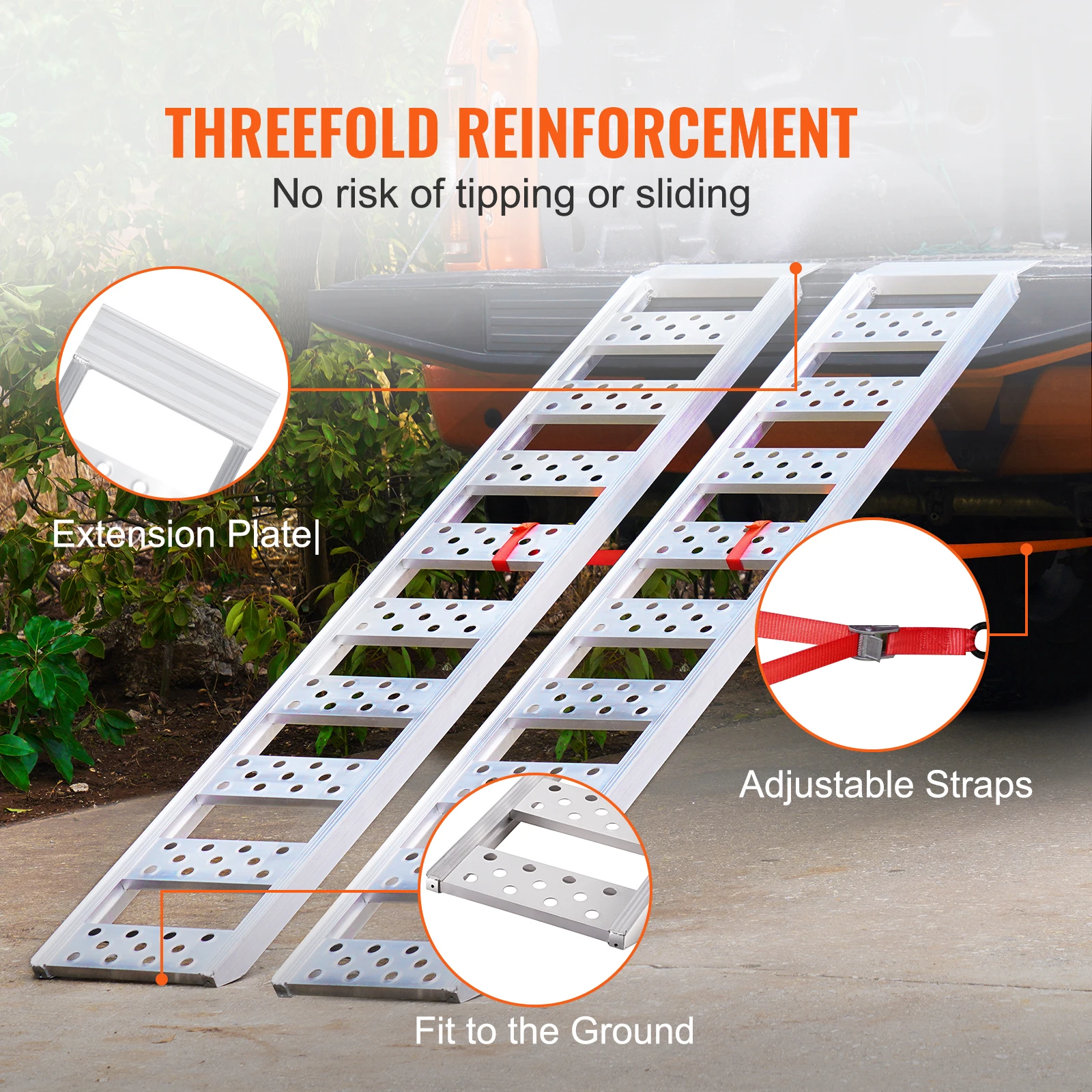 SucceBuy Aluminum Ramps 1250 lbs Straight Ramp with Treads & Load Straps Portable Loading Ramp for Motorcycles ATVs Trucks  2Pcs