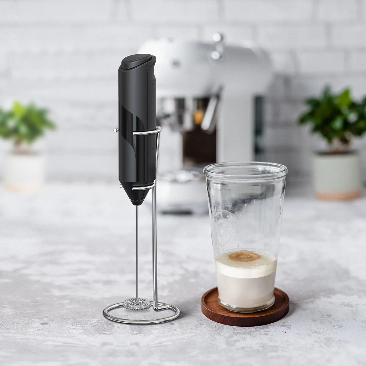 Milk Frother Electric Milk Frother Handheld Battery Operated Electric Foam Maker Drink Mixer with Stainless Steel Whisk and Stand for Cappuccino Bulletproof Coffee