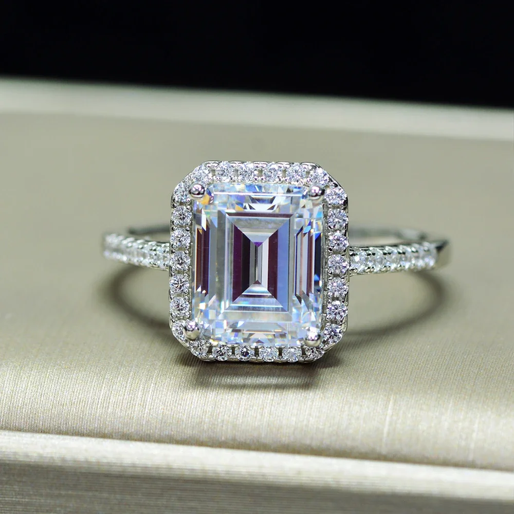 Ring Set Finger Ring Wedding Ring 925 Sterling Silver Created Moissanite Square Gemstone for Couple