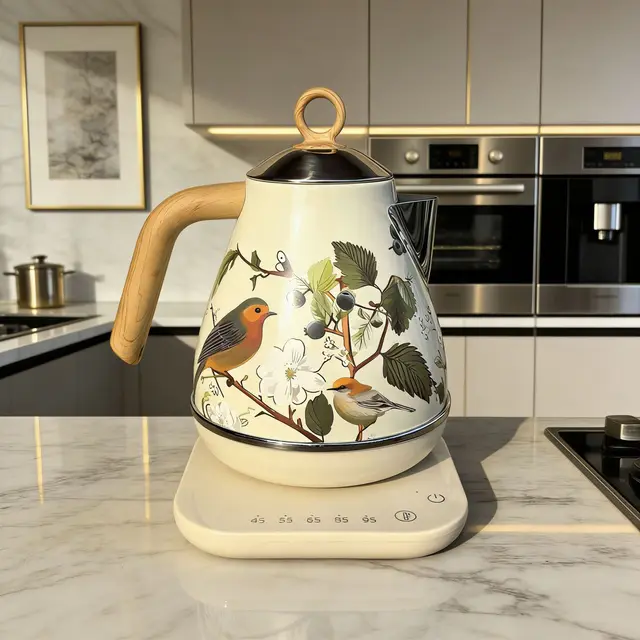 Bouilloire électrique vintage 1,7 L avec contrôle de température, en acier inoxydable 304, pour faire bouillir l'eau, théière, bouilloire de bureau avec fonction maintien au chaud automatique 1