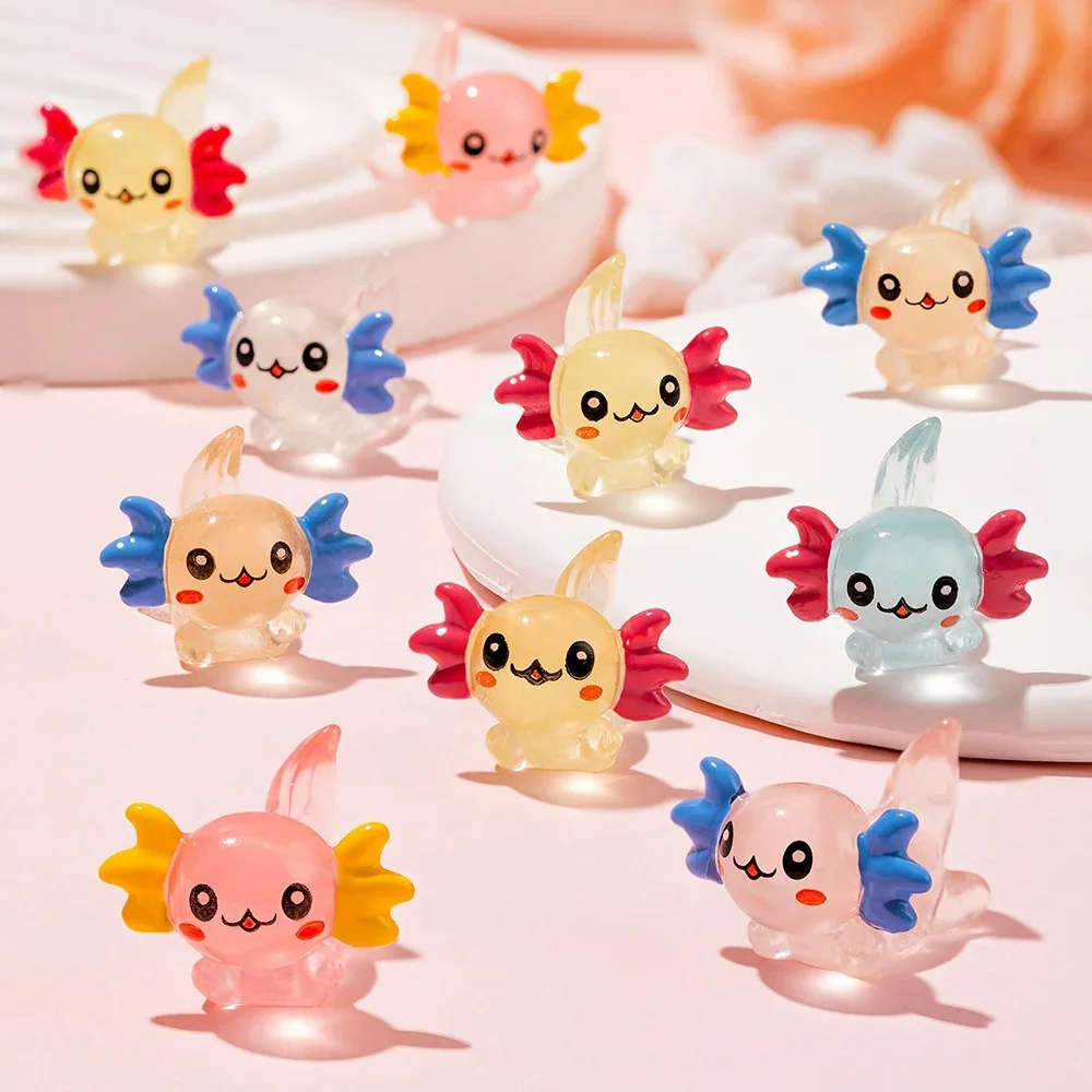 96Pcs Luminous mini resin axolotl figurine Ornament for garden landscape aquarium dollhouse decor