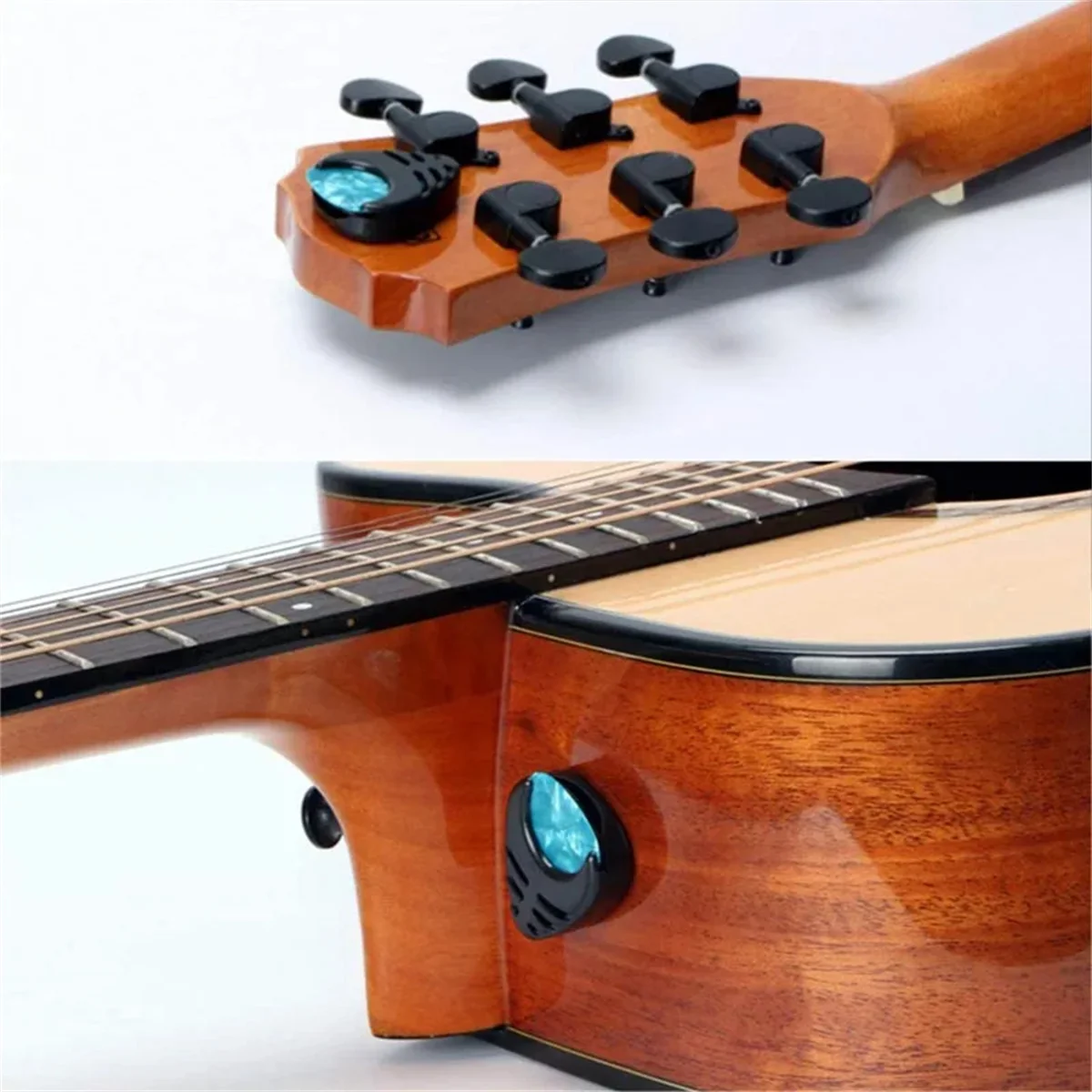 Guitar Pick Plectrum Holder Case Box/Pick Clip and 20Pcs Guitar Picks Set For Acoustic/Electric Bass/Ukulele, Self Adhesive