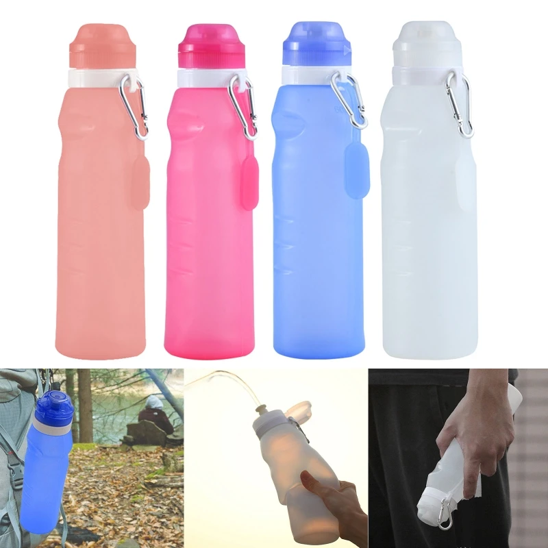 Botella de agua plegable sin BPA para viajes y senderismo, de silicona,  portátil, a prueba de fugas, 24BD - AliExpress