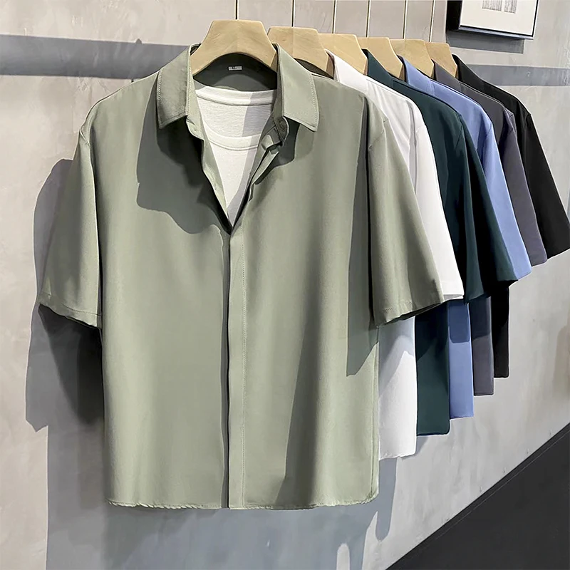 Short-sleeved Button Pocket Shirt Men Casual For Office