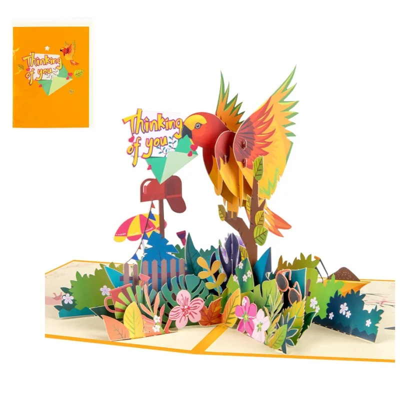 

Parrot Passing Thinking of You Card Creative 3D Greeting Card Parrot Thinking of You Card Festival Blessings Paper Carving Cards