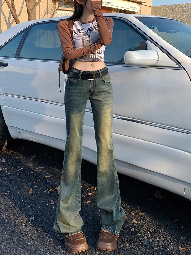 Jean Micro évasé extensible taille basse pour femme, personnalisé, amincissant, polyvalent, drapé, bas de cloche, Denim classique, automne hiver