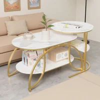 Table basse Fangange, table à thé, table basse pour salon, table d'appoint pour canapé, table de présentation, espace de rangement à double niveau, structure en métal, avec pieds antidérapants, pour ranger livres, magazines, ordinateurs portables. 2