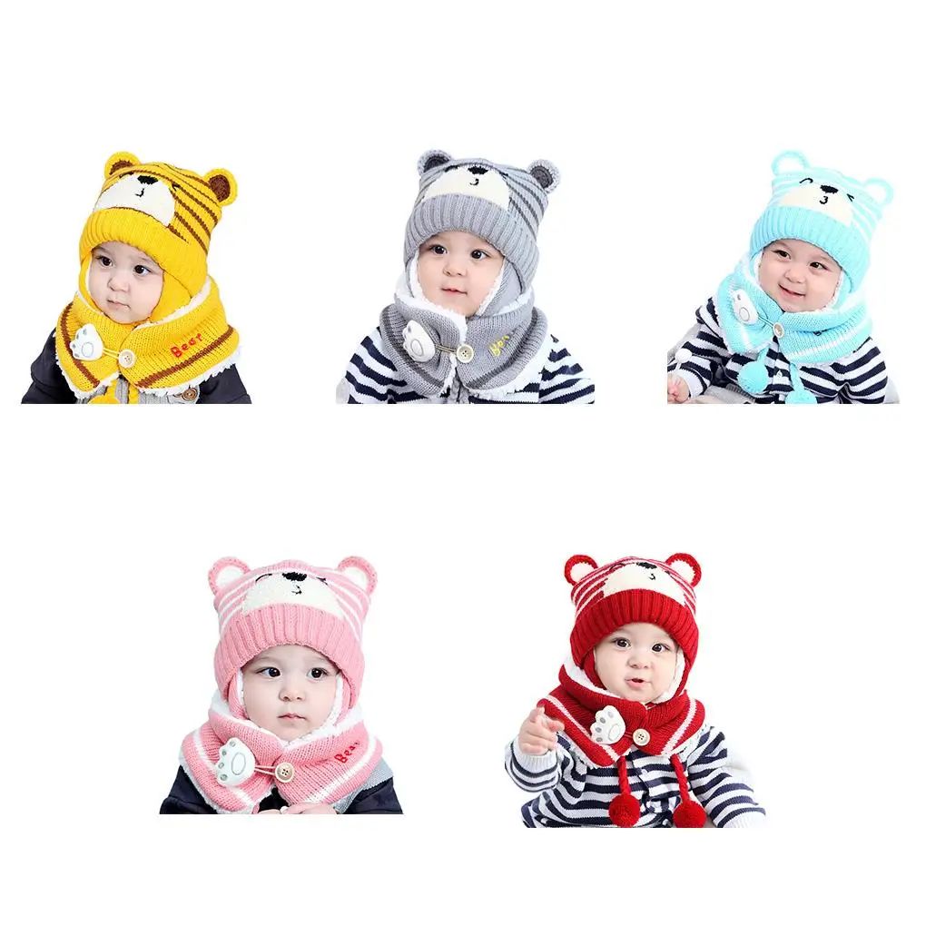 

2 Pieces Baby Hat Cute Appearance Neck Gaiter Multiple Colors Ear Flap