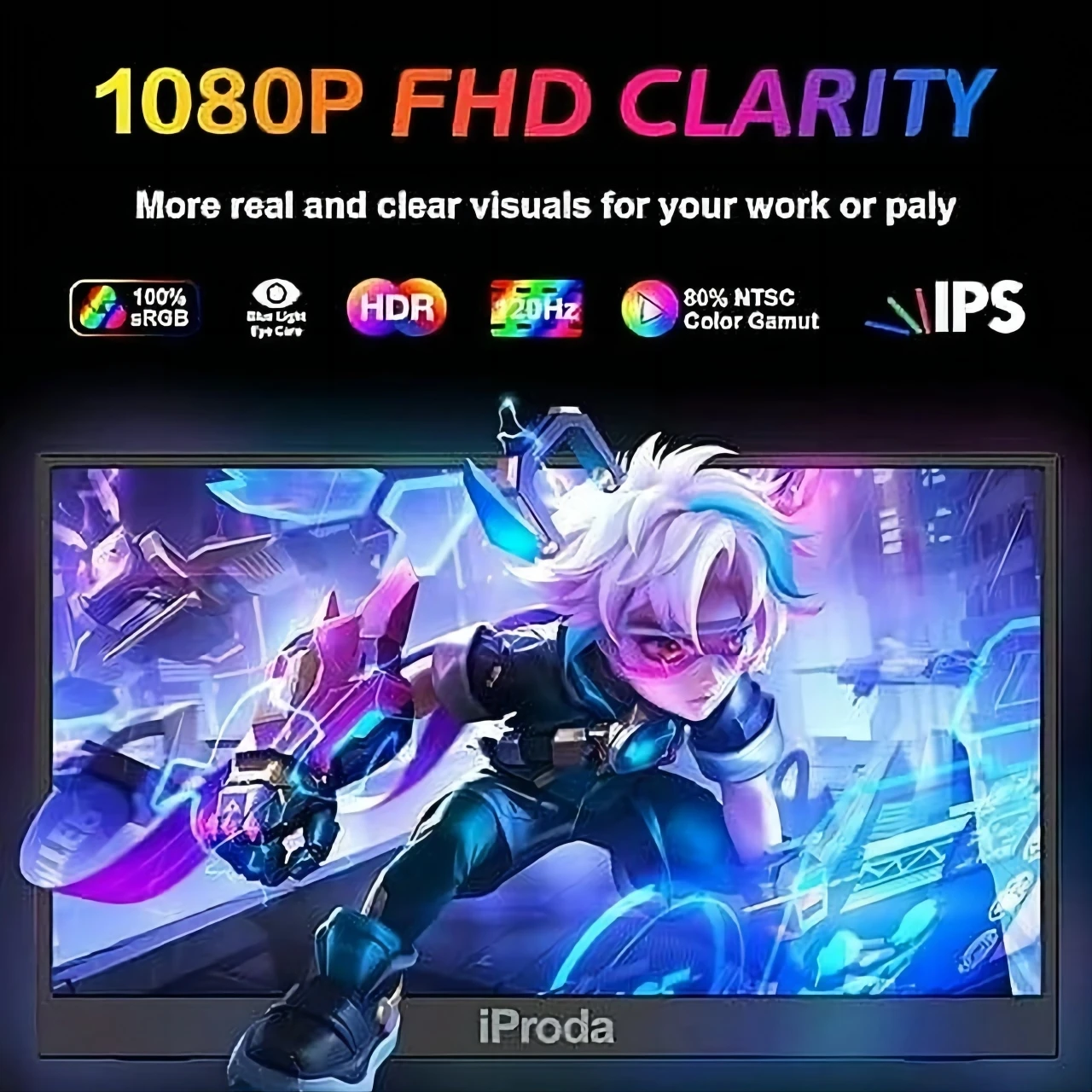 Iproda ޴ ̹ ,   ĵ  Ŀ , Ʈ PS5/4 Mac PC, 1080P FHD 120HZ, 18.5 ġ
