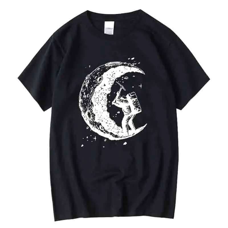 Men's High Quality 100% Cotton Moon Print Casual Summer Cool Short Sleeve Men Tshirt Loose t-shirt Male Tee Shirts Male Tee Tops 8 Sc04fa609fc0b4eb88c4e10f99e0910fb0