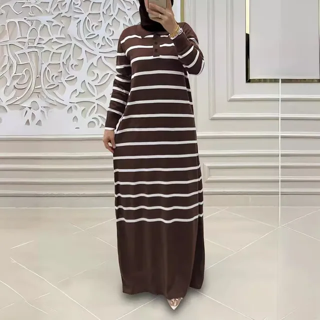 Eid femmes musulmanes Robe en tricot rayures Jalabiya caftan Islam robes longue Robe Ramadan maroc dubaï Abayas robes en tricot