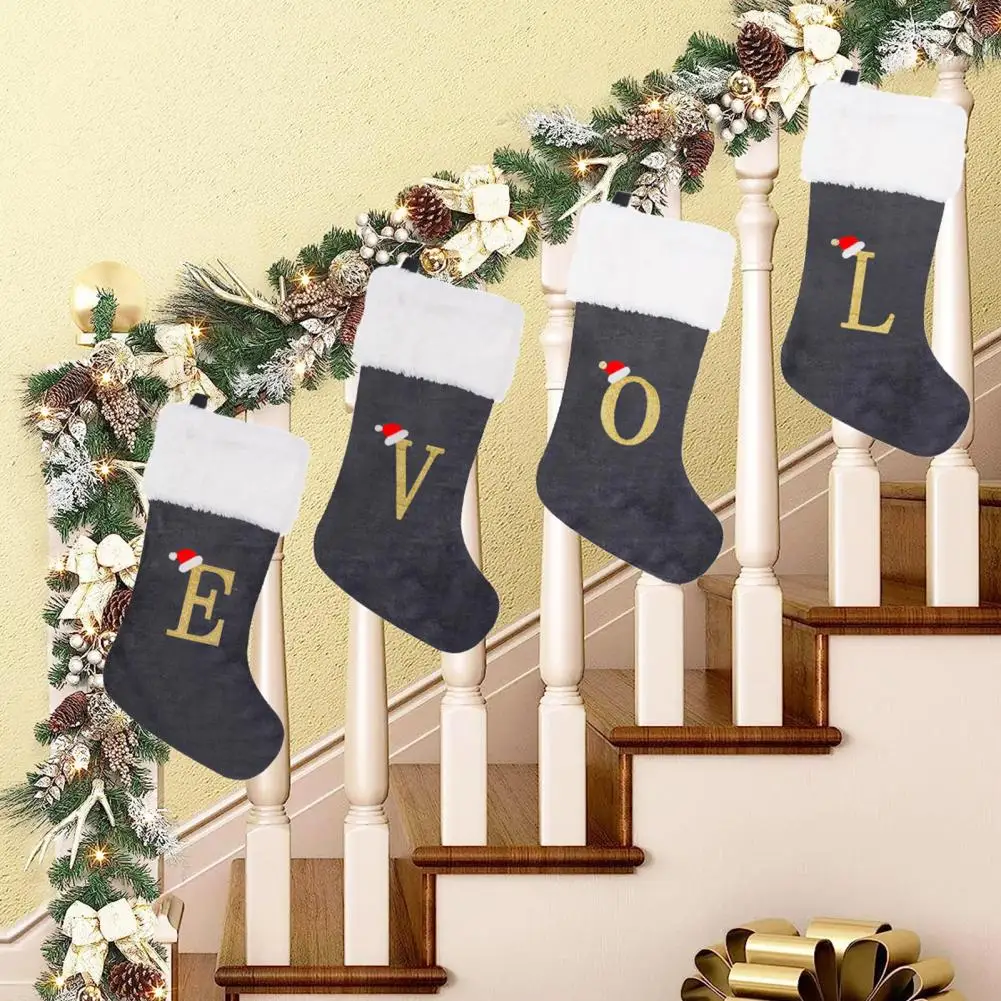 

Christmas Stocking Knitting Snowflake Letter Large Capacity With Hanging Rope Create Atmosphere Candy-filled Stocking