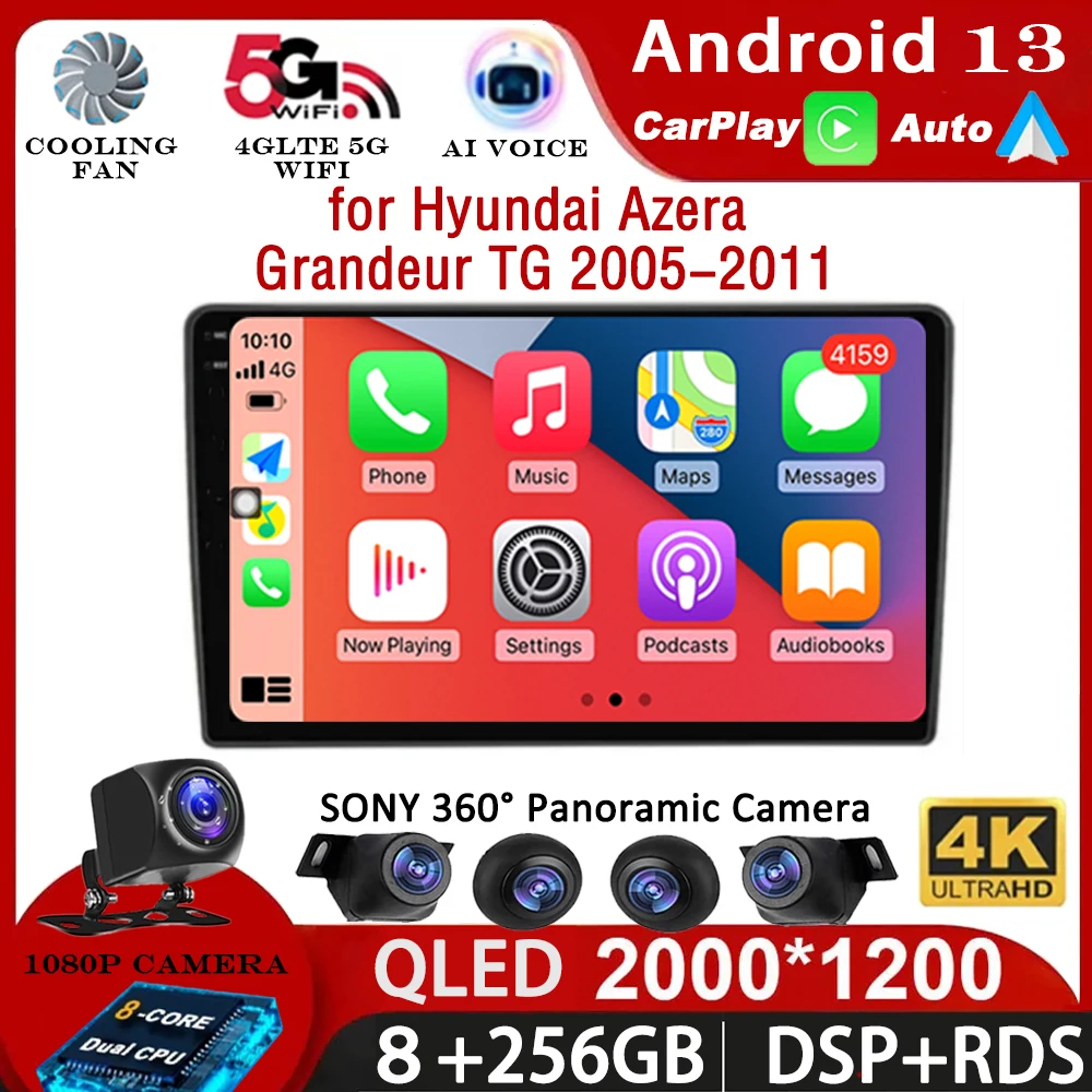 

Android 13 Car Rodio for Hyundai Azera Grandeur TG 2005-2011 Carplay Auto Multimedia Video Player Navigation Head Unit WIFI+4G