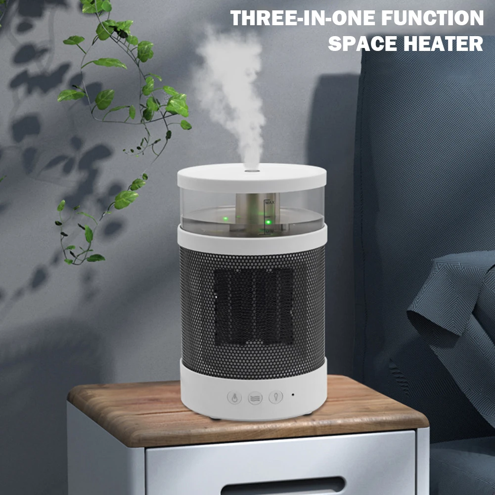 3 in 1 Electric Heater PTC Fast Heating 800W Portable Heater Tip-Over  Desktop Warm Air Heater Humidifier Night Light for Home