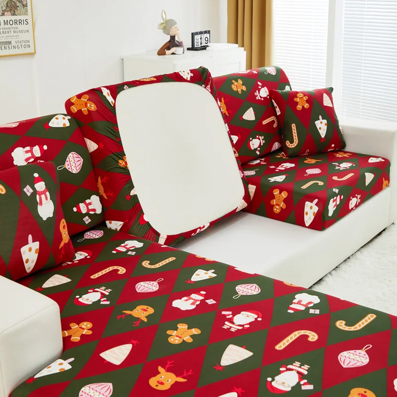 Christmas decoration stretch sofa seat cushion cover backrest cover protector for couch sofa L shape chaselong slipcovers