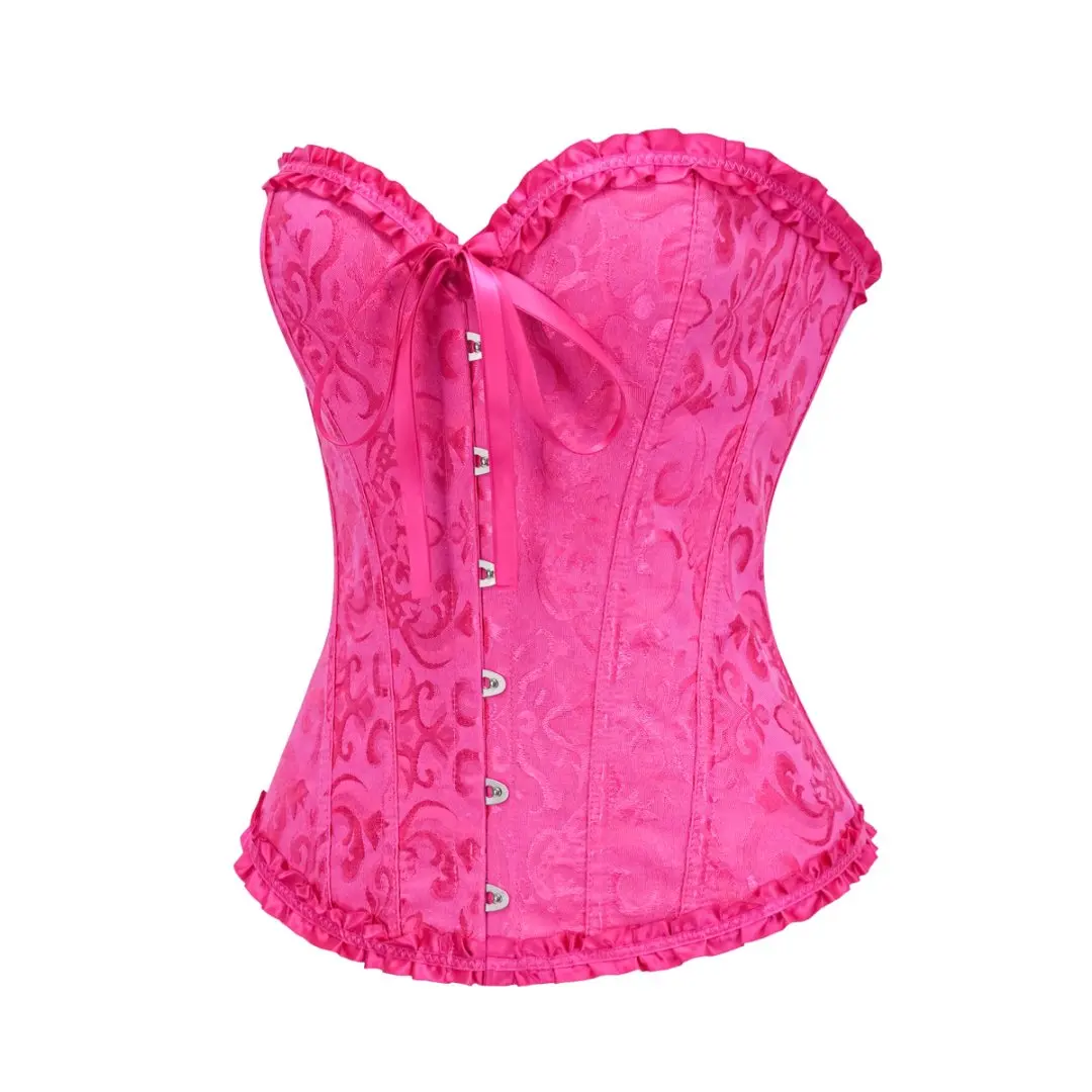 Gelbes Dobby-Schnürkorsett mit Rüschenbesatz, Überbrustkorsett im viktorianischen Gothic-Stil, ohne Knochen, sexy Bustier-Top für Damen, Vintage-Corsage-Korsett – Detail 18
