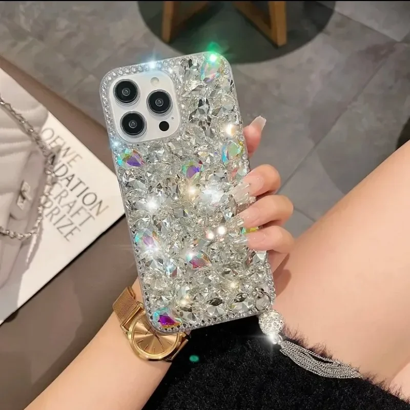 

Luxury Glitter Purple Rhinestone Tassel Pendant Case For Samsung GalaxyA70S A22 A32 A52 A71 A72 A73 A53 A33 A74 A54 A34 Cover