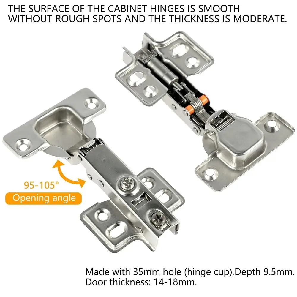 2Pcs Stainless Steel Cabinet Door Hinges Hydraulic Damper Soft Close Quiet Wardrobe Door Concealed Hinges with Screws