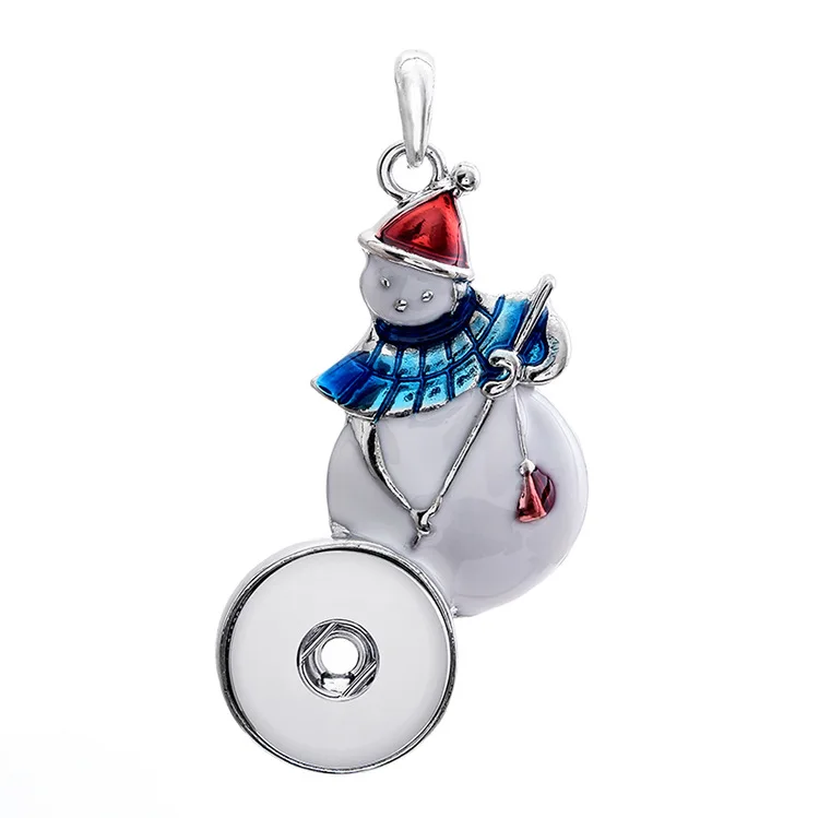 10pcs Metal Christmas Snowman Crystal Snap Button Necklace Fit 18mm Snaps Buttons Jewelry Pendant Necklaces